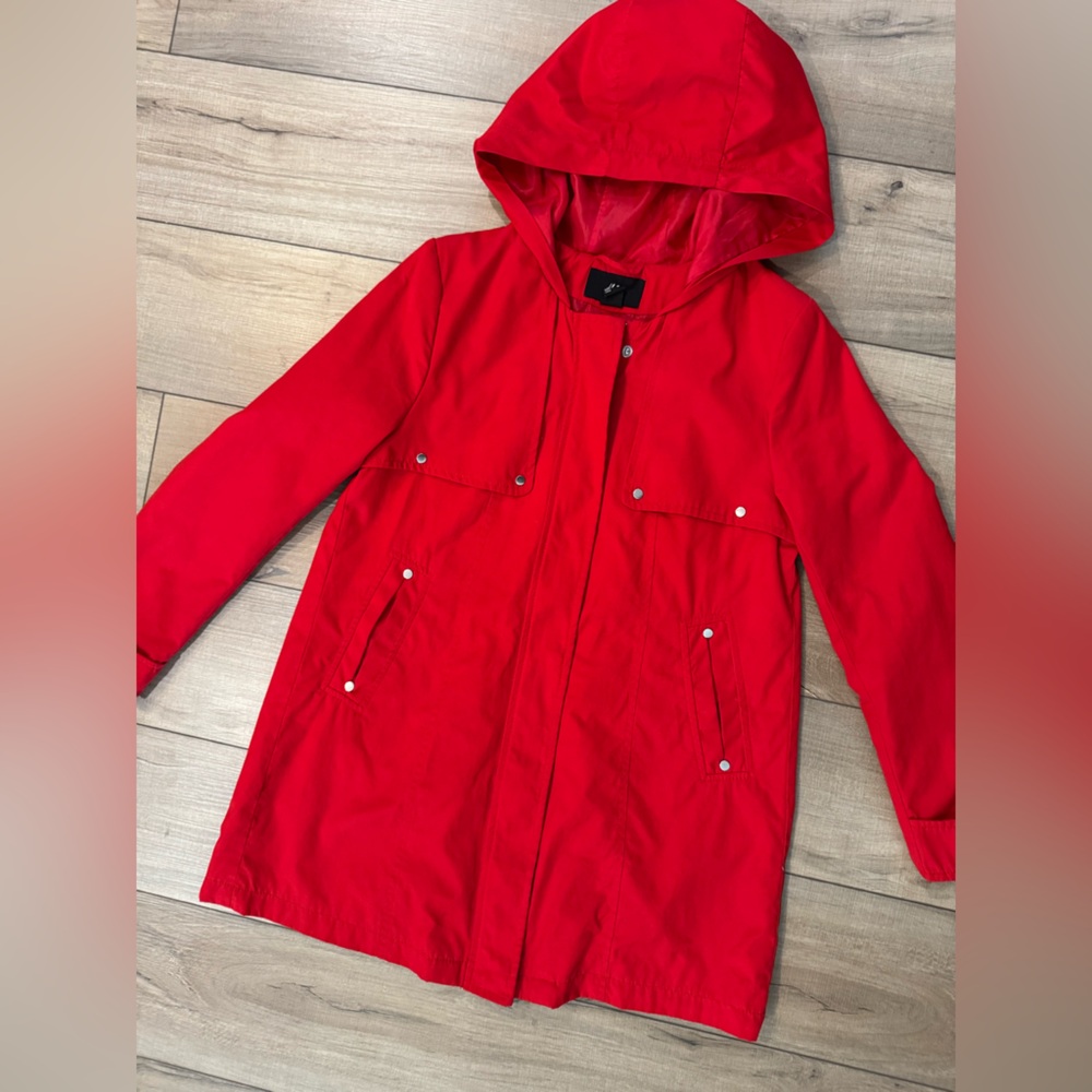 Red H&M women's‎ Hooded jacket coat trench long 6 Minimalist Streetwear Spring